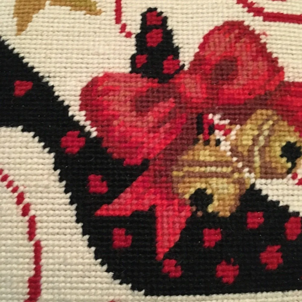 Stephanie Stouffer Needlepoint Christmas Shoe with Bow Pillow  10 x 10